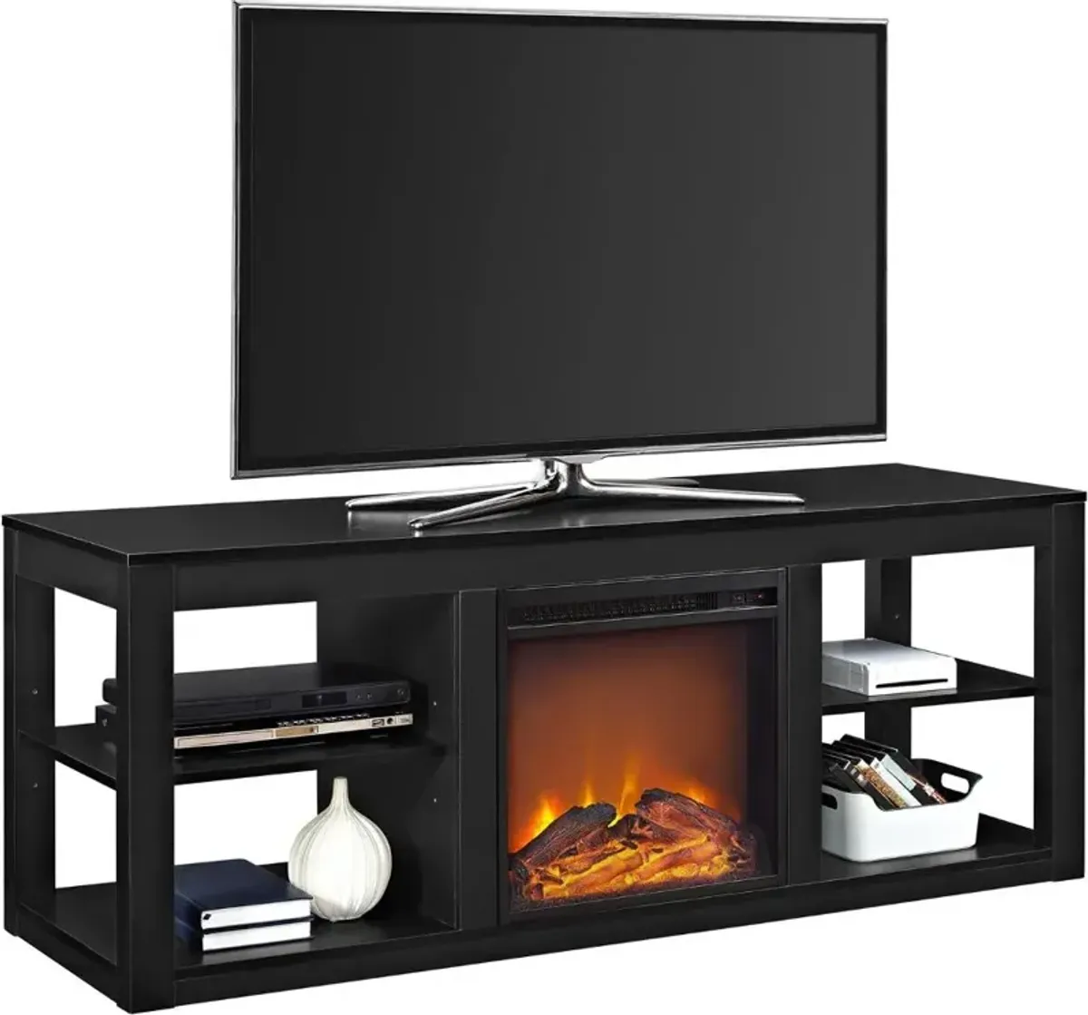 Parsons Black 60" Electric Fireplace TV Stand