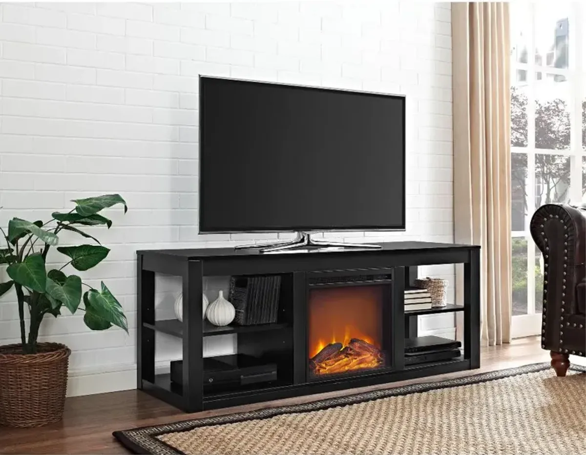 Parsons Black 60" Electric Fireplace TV Stand