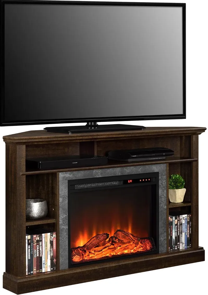 Overland Dark Brown Electric Corner Fireplace 50" TV Stand