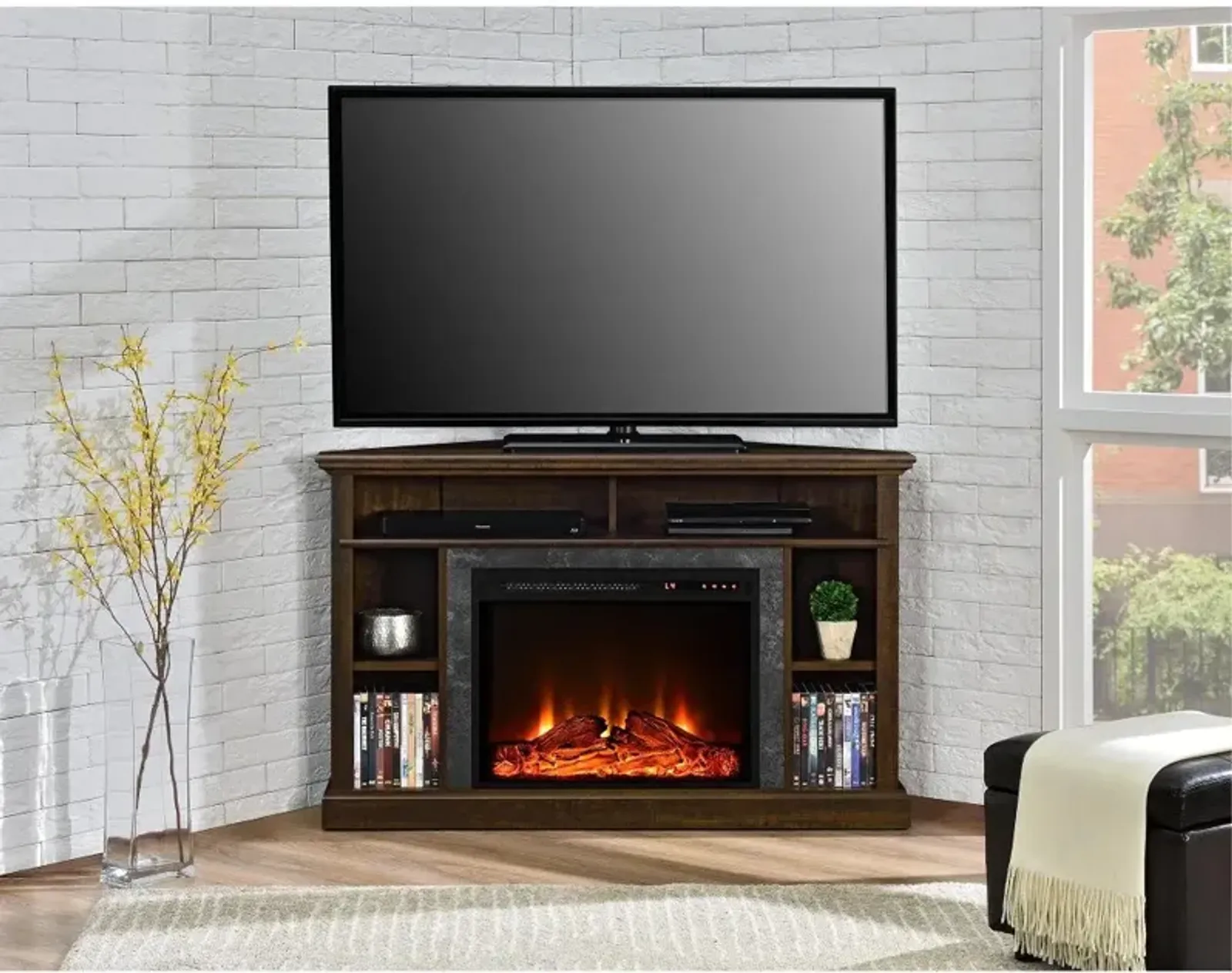 Overland Dark Brown Electric Corner Fireplace 50" TV Stand