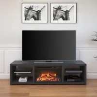 Harrison Black 70" TV Stand with Fireplace