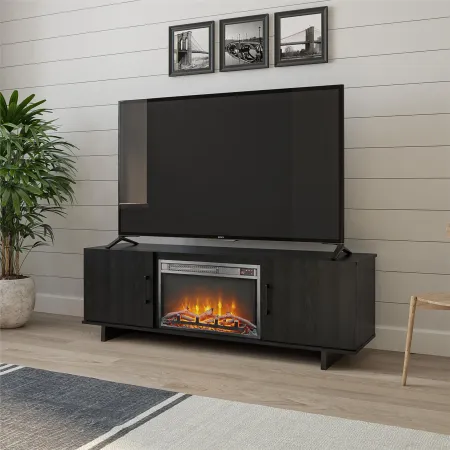Southlander Black 60" TV Stand with Fireplace