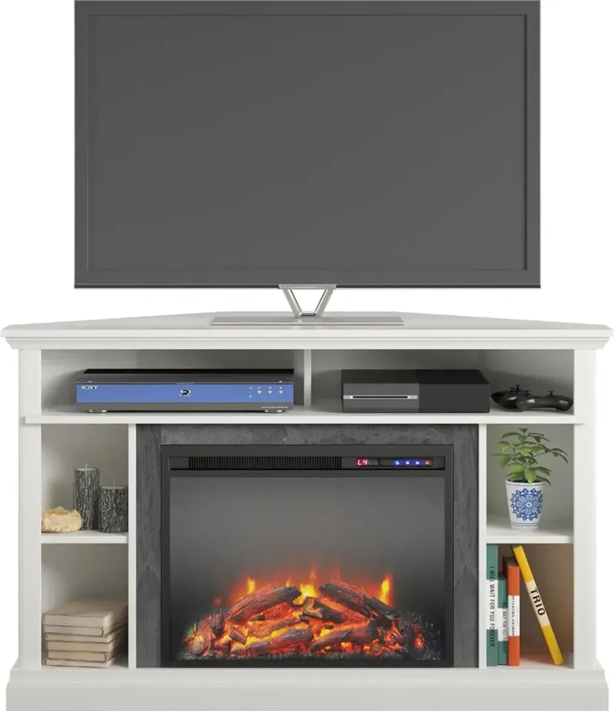 Overland White 50" Corner Fireplace TV stand