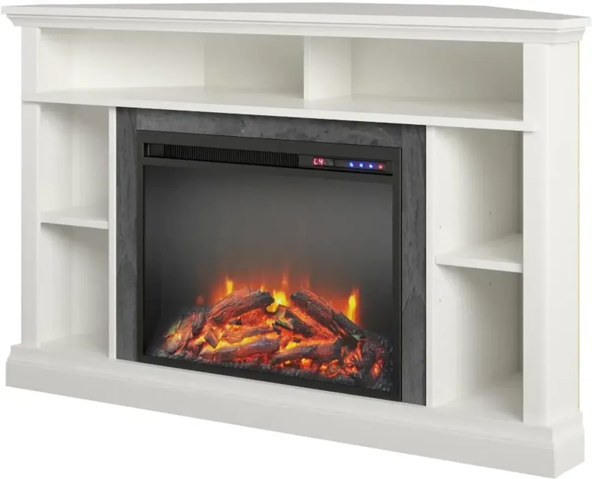 Overland White 50" Corner Fireplace TV stand