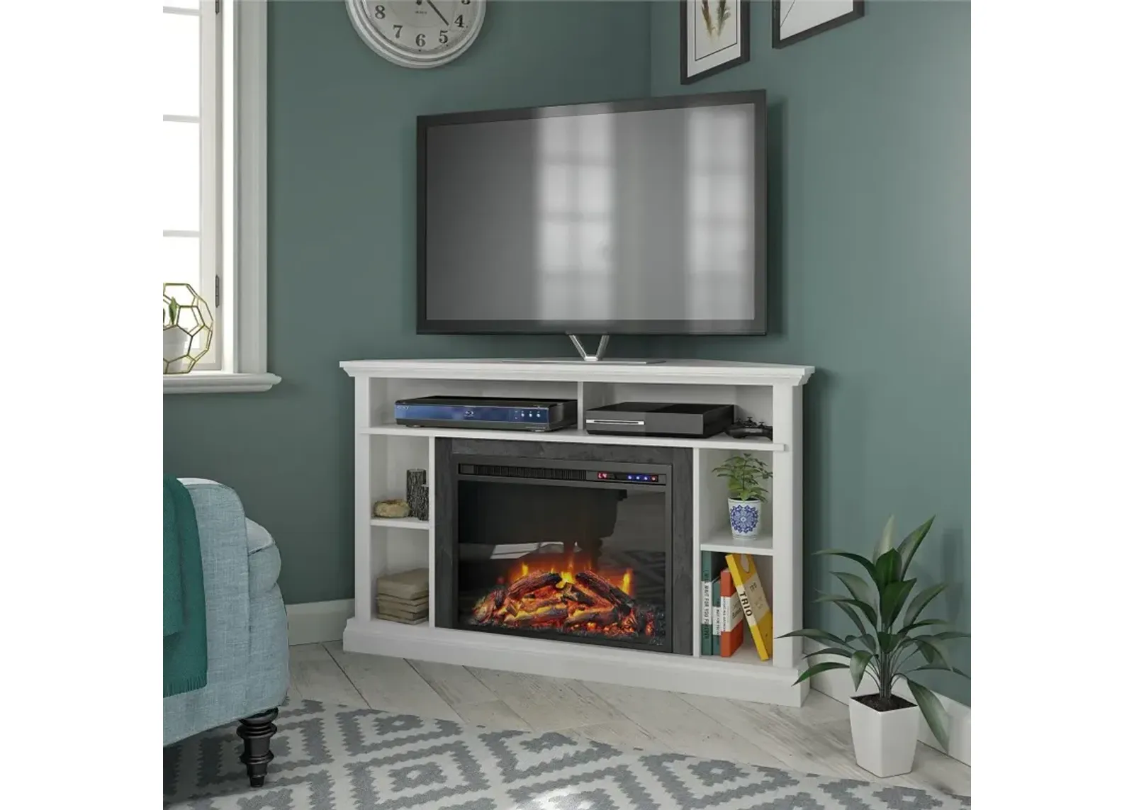 Overland White 50" Corner Fireplace TV stand