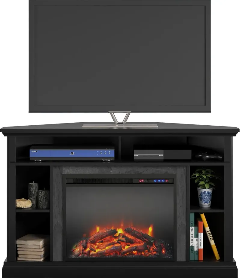 Overland Black 50" Corner Fireplace TV stand