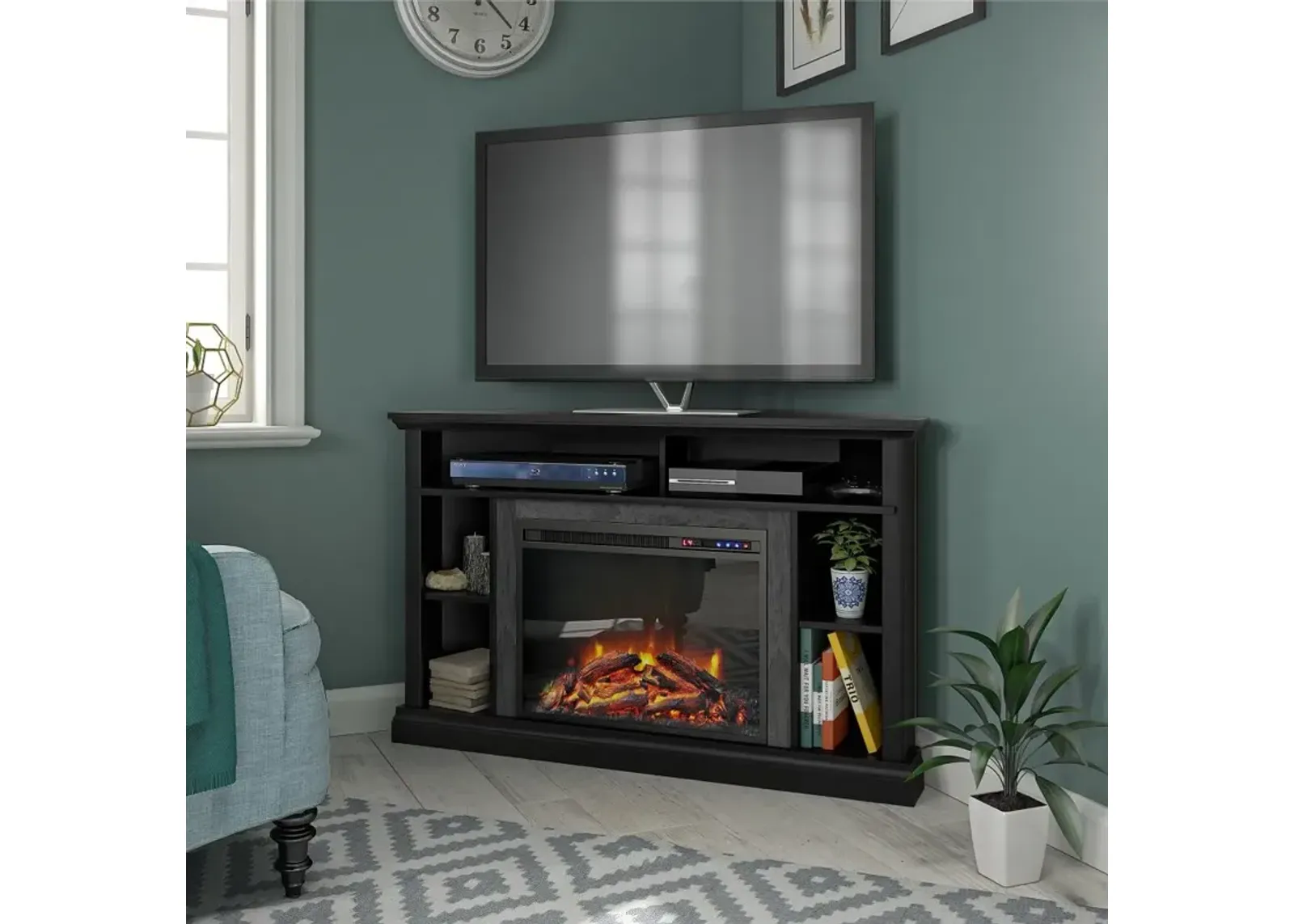 Overland Black 50" Corner Fireplace TV stand