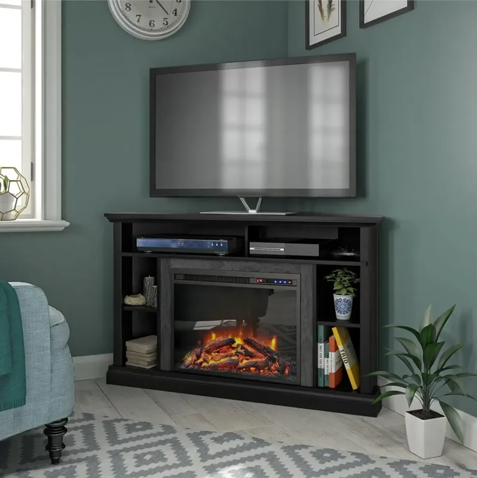 Overland Black 50" Corner Fireplace TV stand