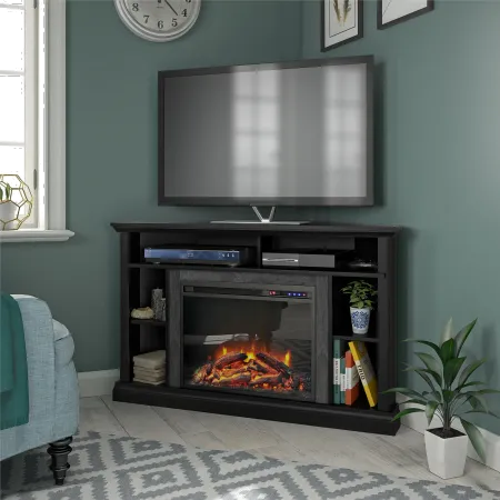 Overland Black 50" Corner Fireplace TV stand