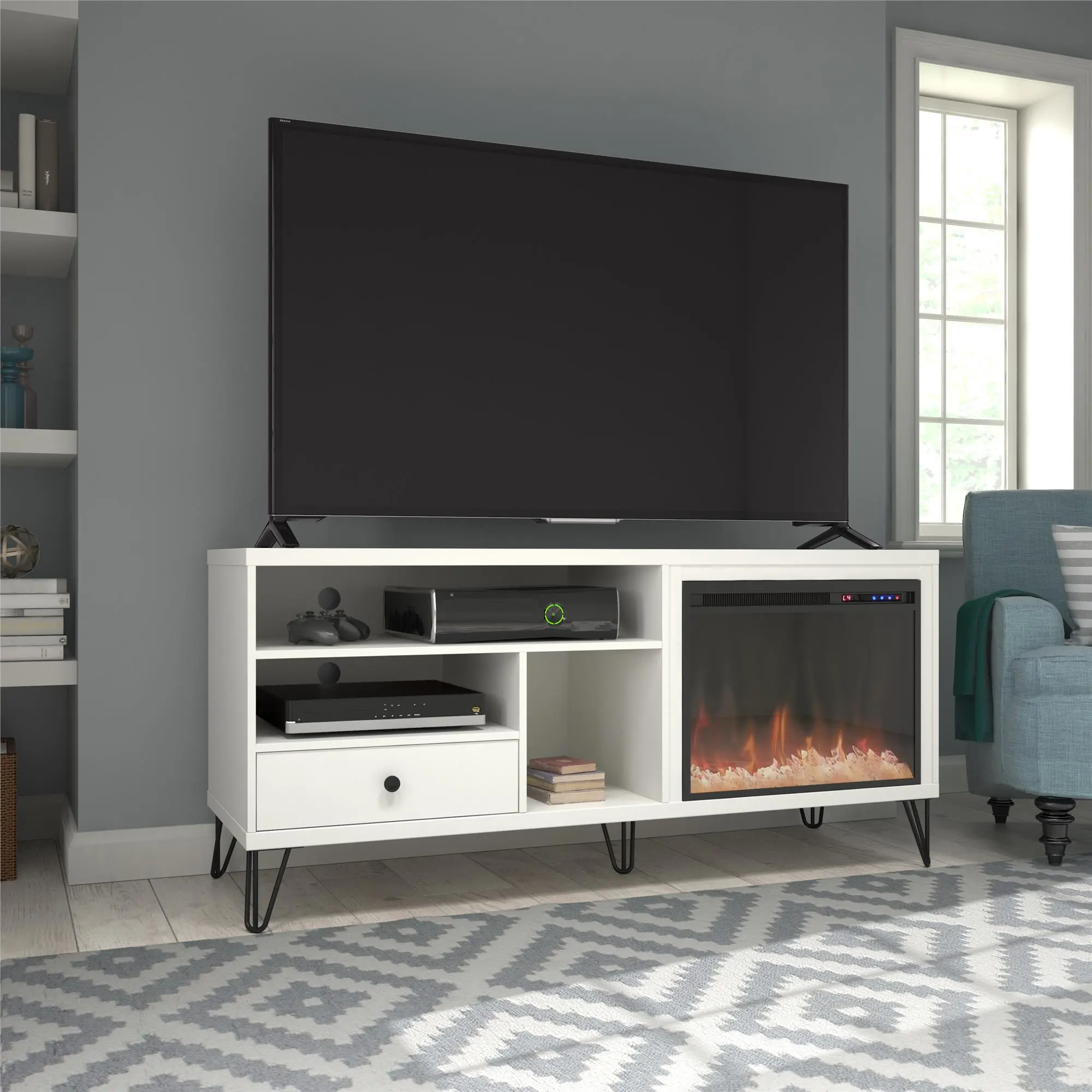 Owen White 60" Fireplace TV Stand