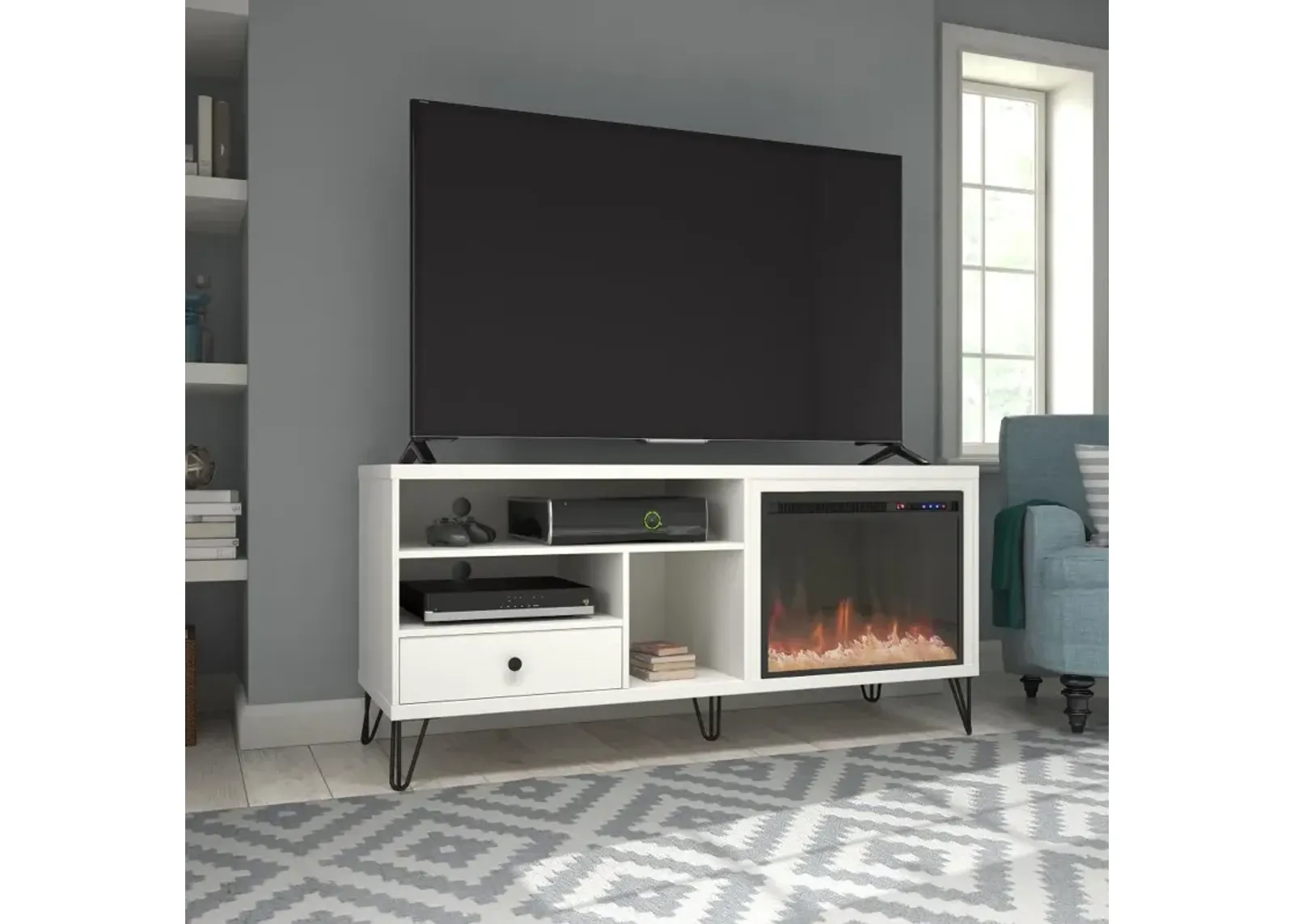 Owen White 60" Fireplace TV Stand