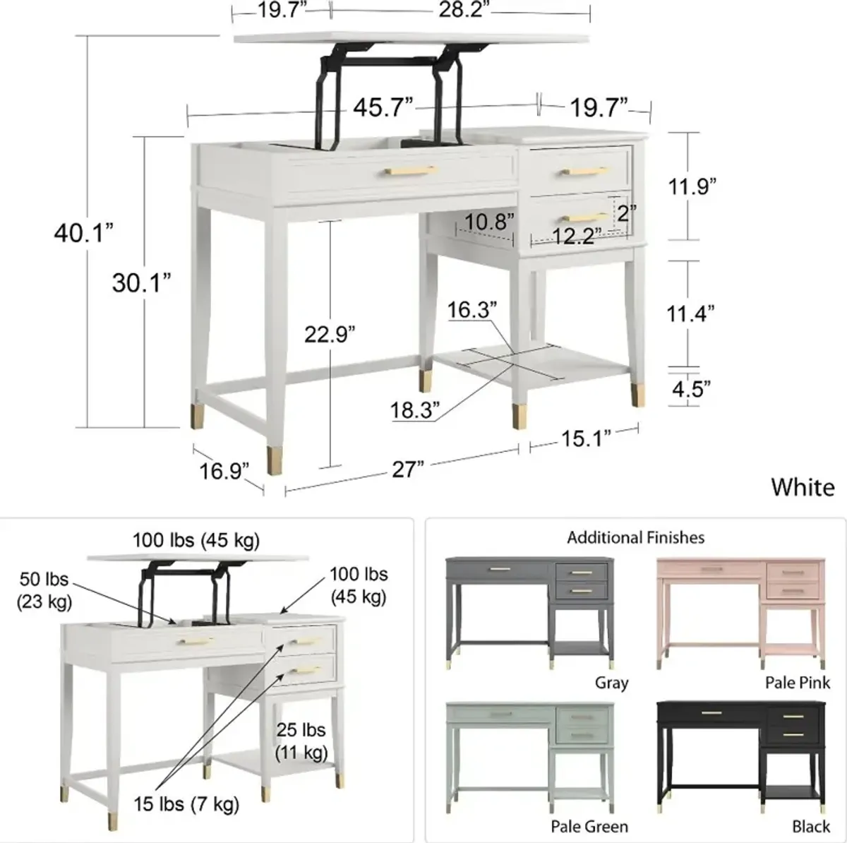 Westerleigh Light Green Lift-Top Computer Desk