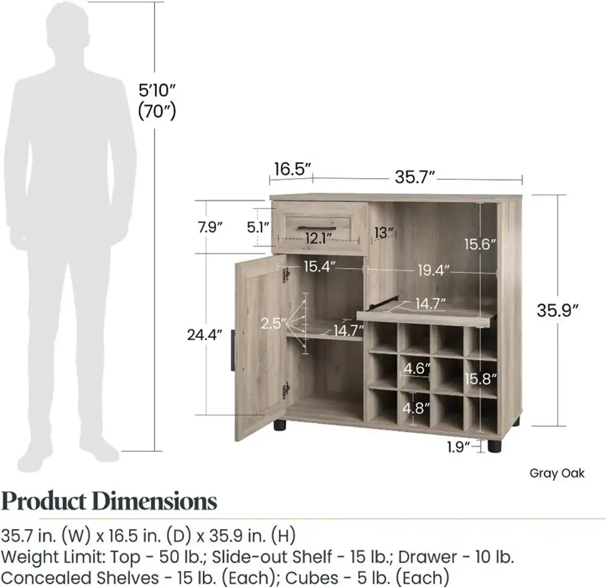 Dwyer Gray Oak Bar Cabinet