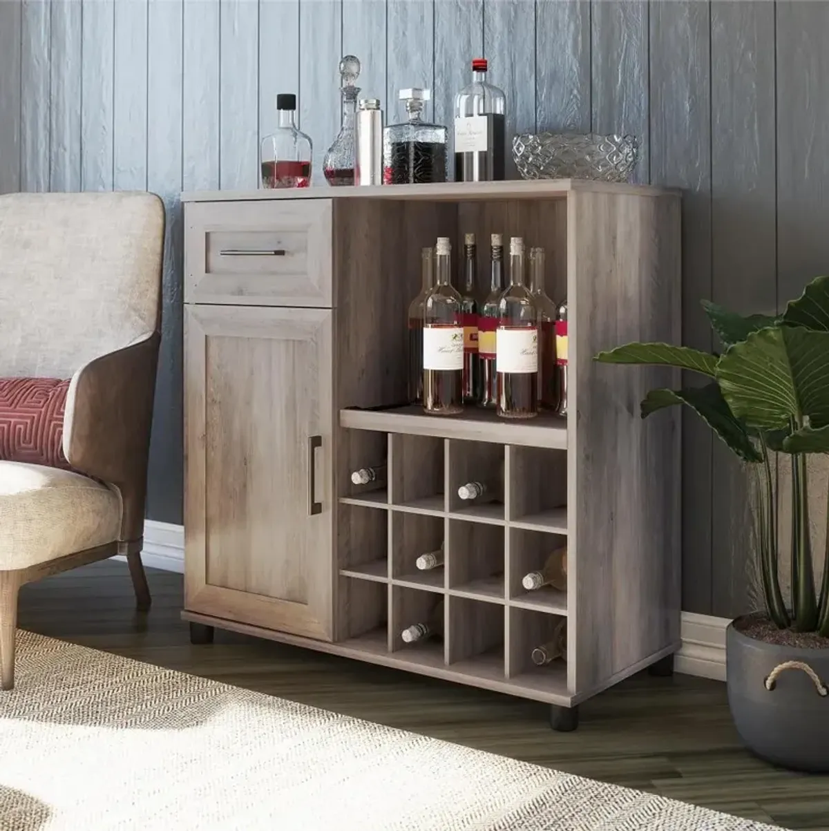 Dwyer Gray Oak Bar Cabinet