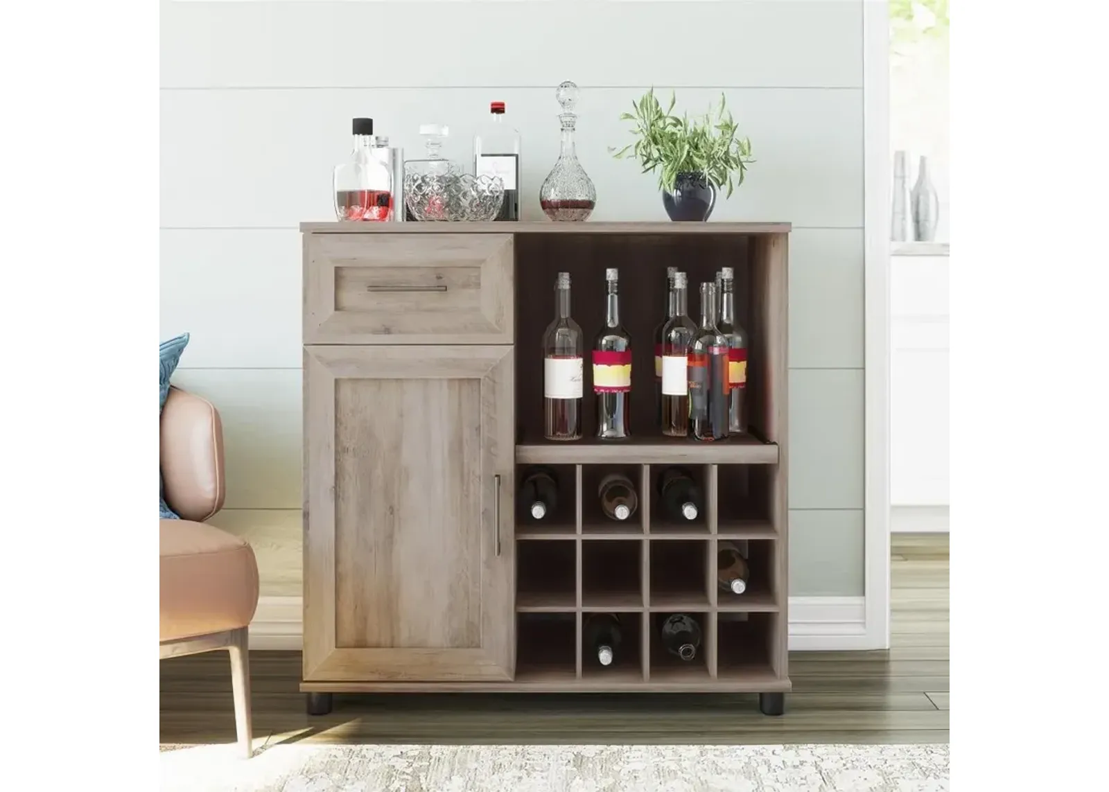 Dwyer Gray Oak Bar Cabinet