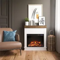 Mateo Ivory Fireplace with Rustic Mantel