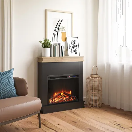 Mateo Black Fireplace with Natural Mantel