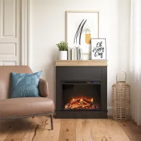 Mateo Black Fireplace with Natural Mantel