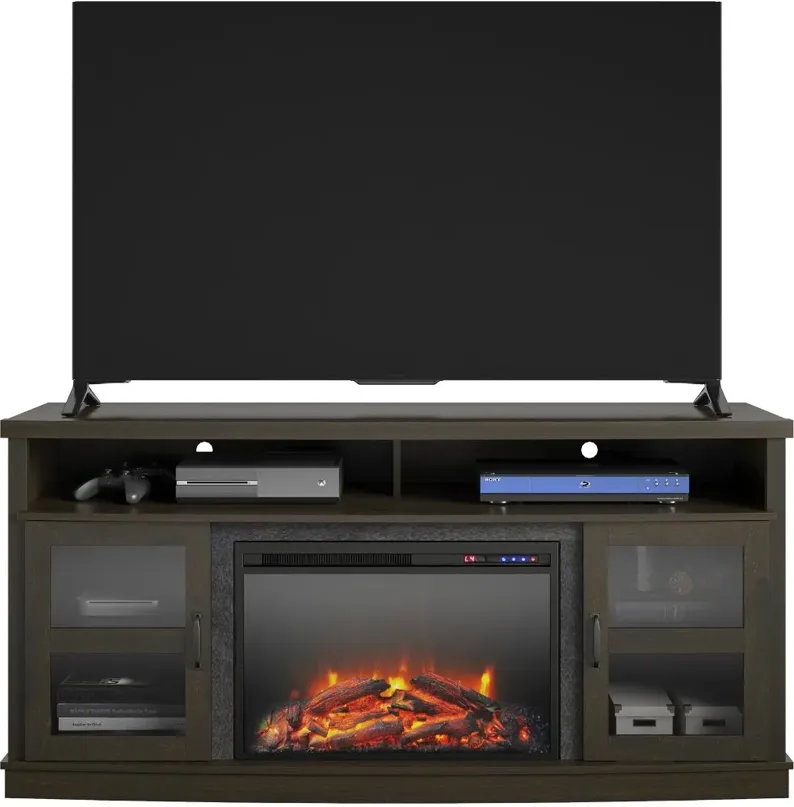 Ayden Park Espresso 65" TV Stand with Fireplace