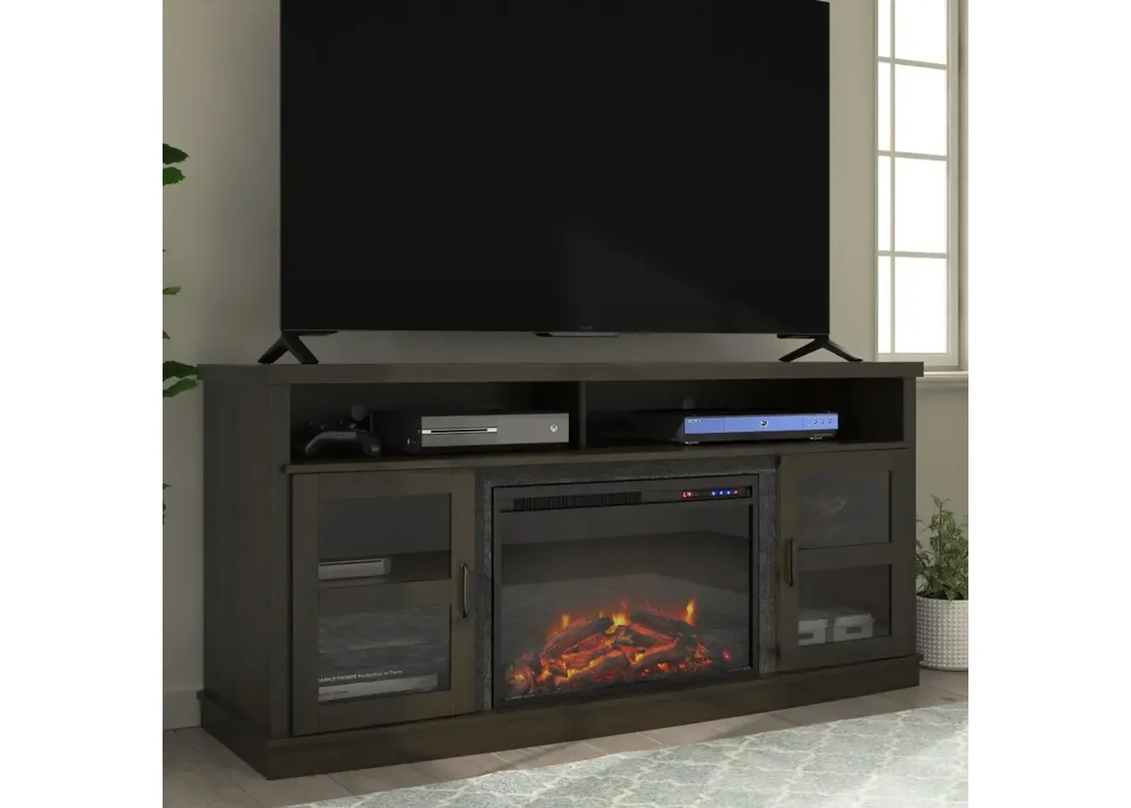 Ayden Park Espresso 65" TV Stand with Fireplace