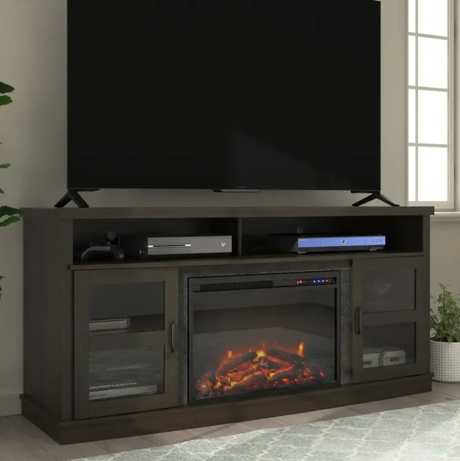 Ayden Park Espresso 65" TV Stand with Fireplace