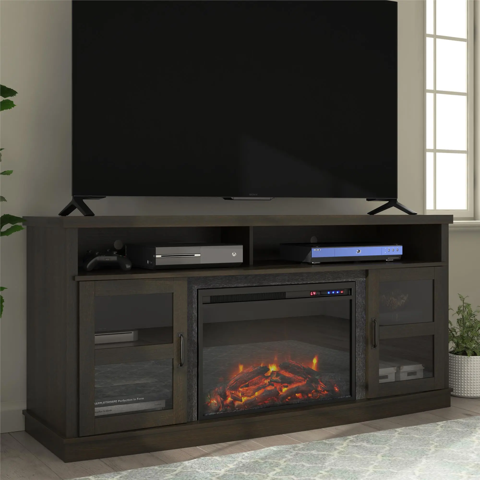 Ayden Park Espresso 65" TV Stand with Fireplace