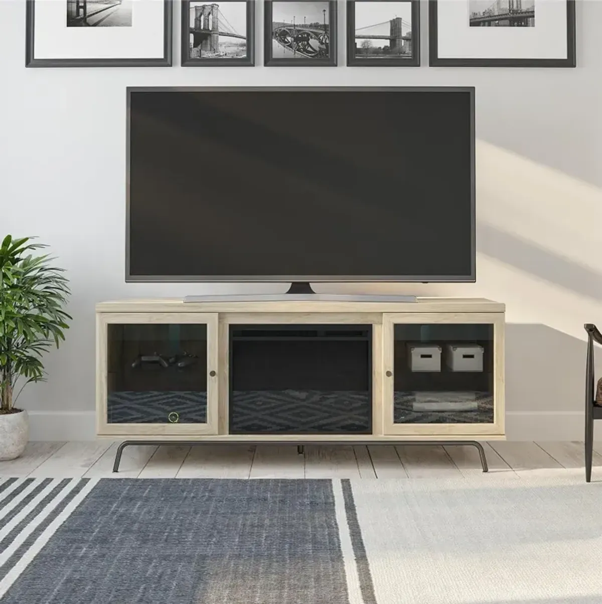 Sydney View Light Brown 70" TV Stand with Fireplace