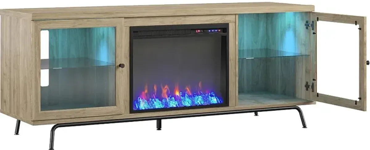 Sydney View Light Brown 70" TV Stand with Fireplace