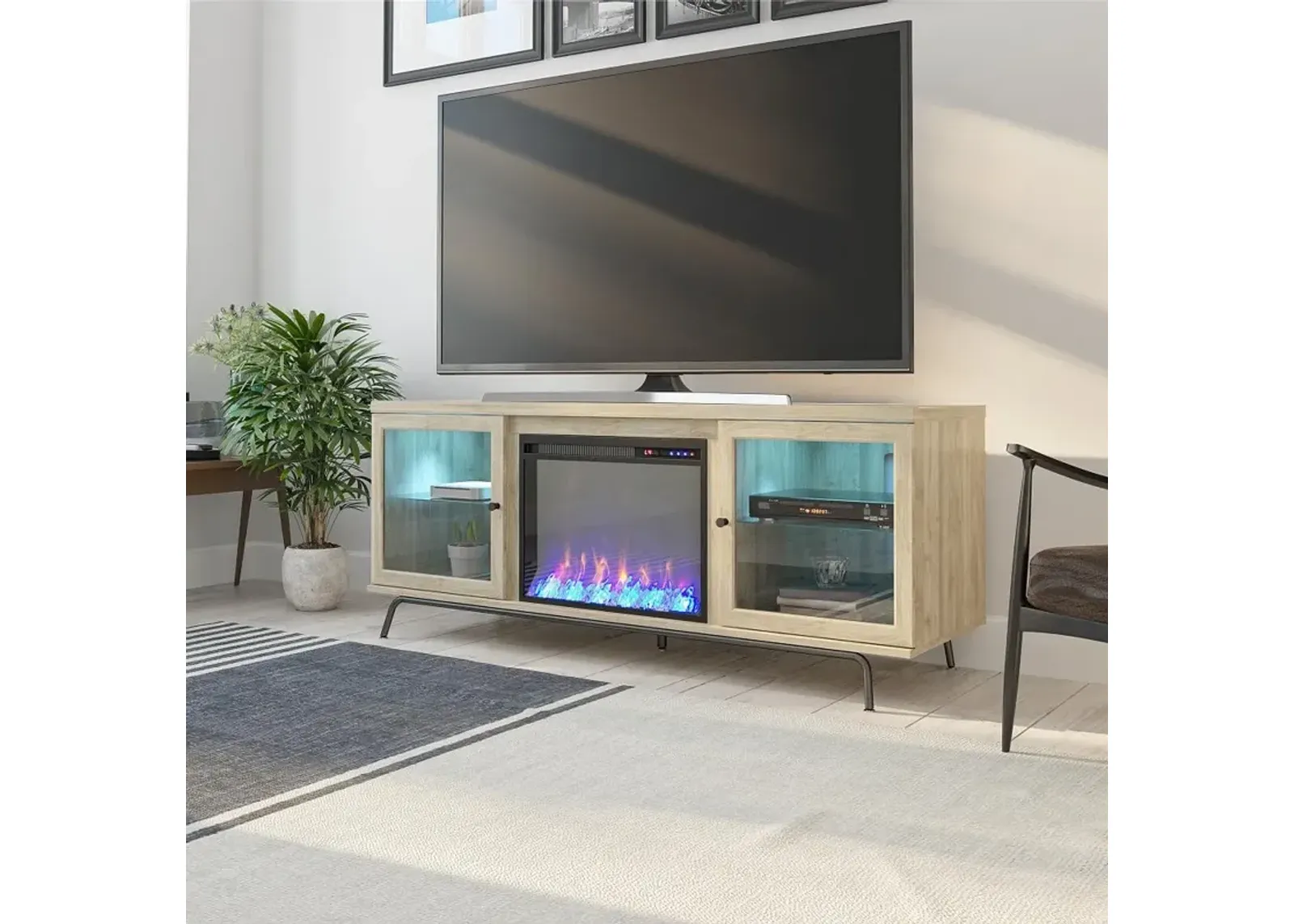 Sydney View Light Brown 70" TV Stand with Fireplace