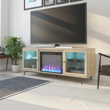 Sydney View Light Brown 70" TV Stand with Fireplace