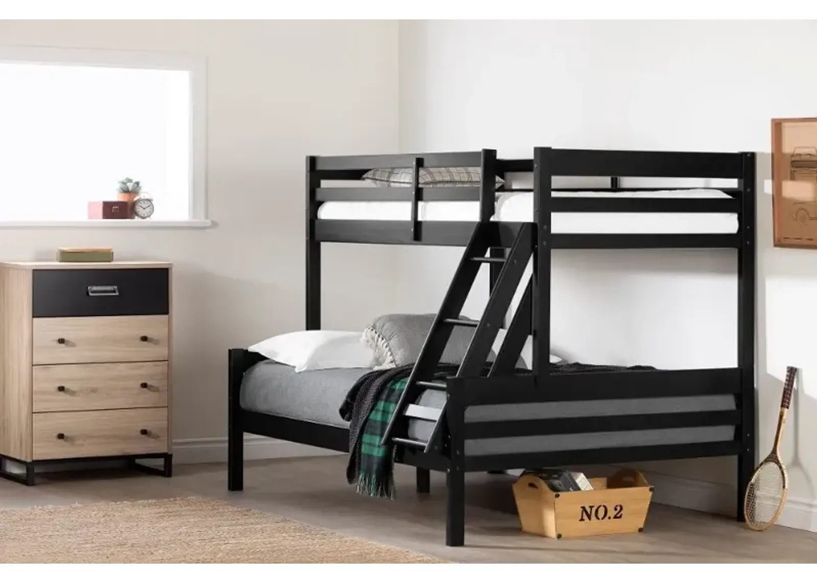 Induzy Twin Wood Bunk Beds in Matte Black - South Shore