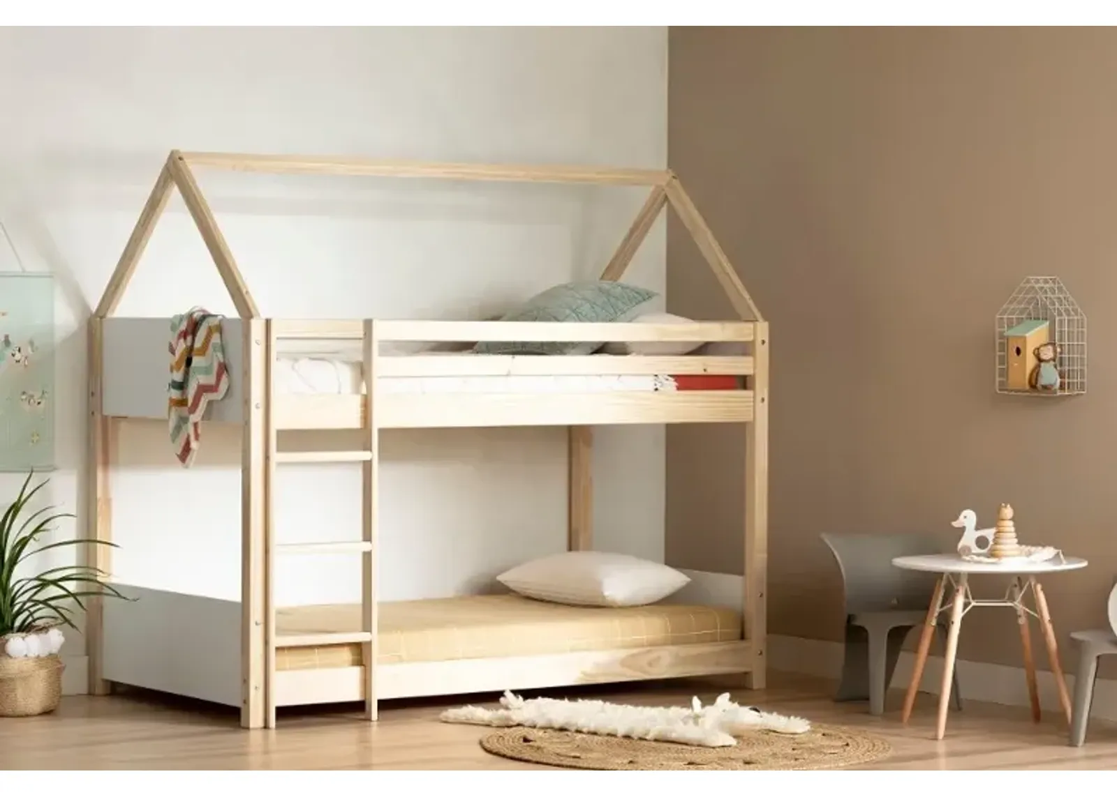 Sweedi Natural Wood Twin House Bunk Beds - South Shore