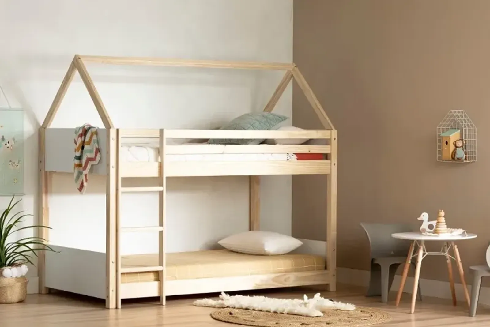 Sweedi Natural Wood Twin House Bunk Beds - South Shore