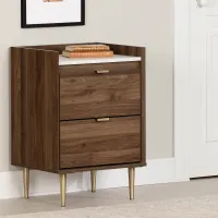 Hype Walnut and Faux Carrara Marble 2-Drawer Nightstand - South Shore