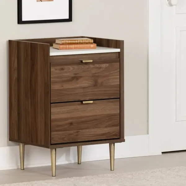 Hype Walnut and Faux Carrara Marble 2-Drawer Nightstand - South Shore