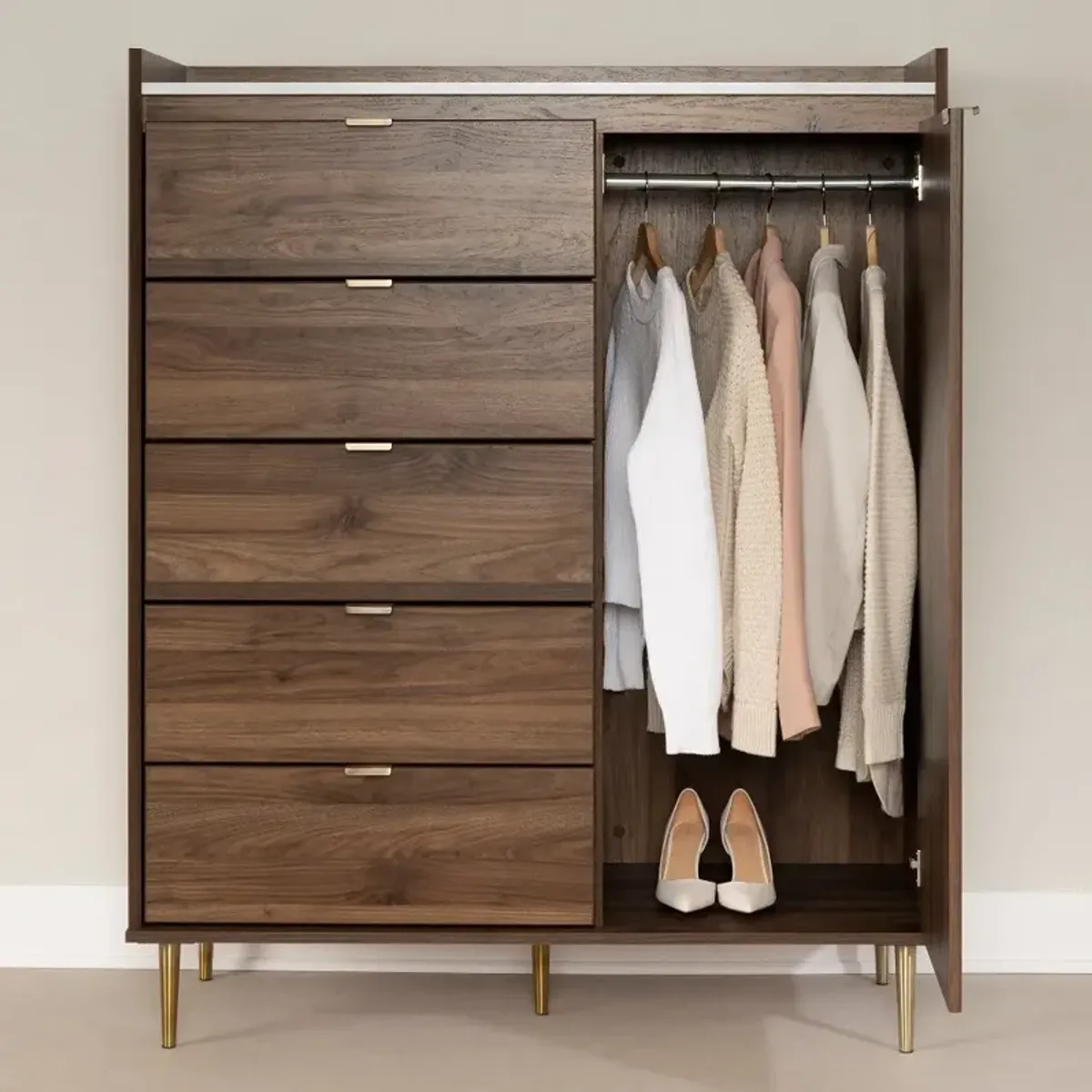 Hype Walnut Brown 5-Drawer Chest of Drawers - South Shore