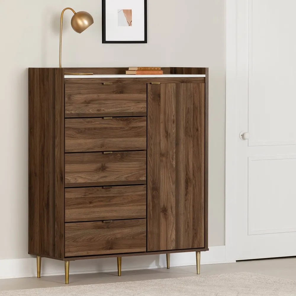 Hype Walnut Brown 5-Drawer Chest of Drawers - South Shore