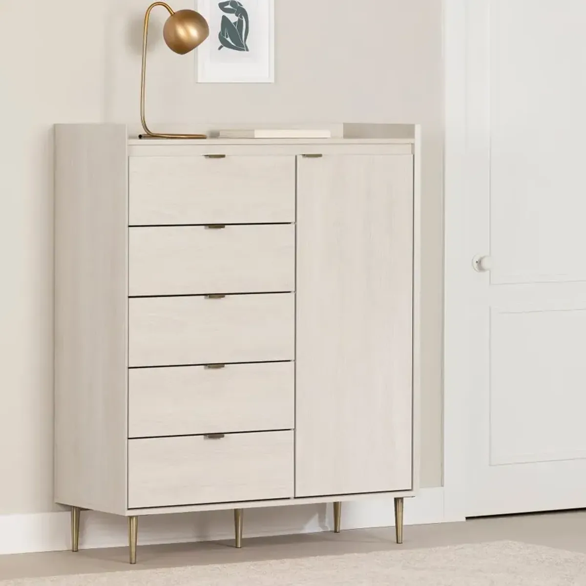 Hype White Door Chest with 5 Drawers - South Shore