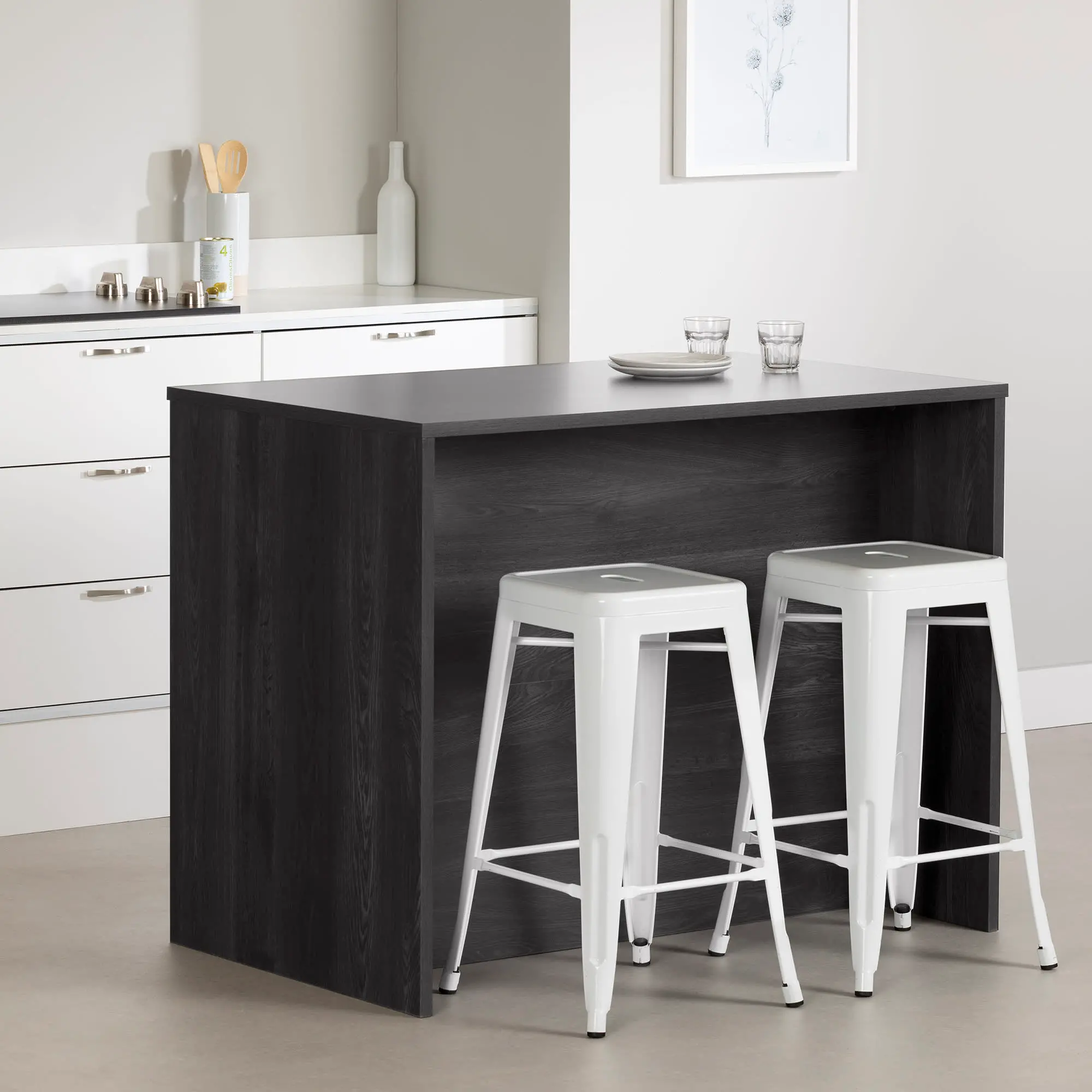 Myro Charcoal and White Kitchen Island - South Shore