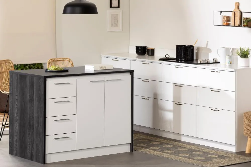 Myro Charcoal and White Kitchen Island - South Shore