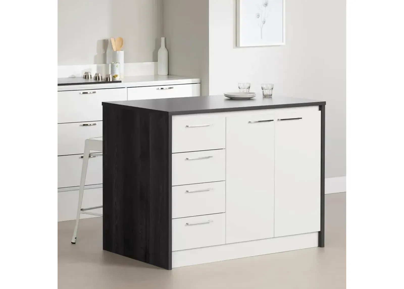 Myro Charcoal and White Kitchen Island - South Shore