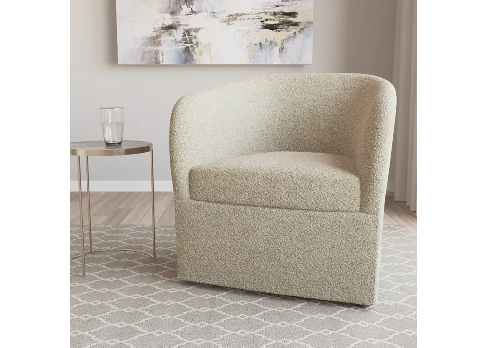 Becca Boucl Beige Swivel Chair - Skyline Furniture