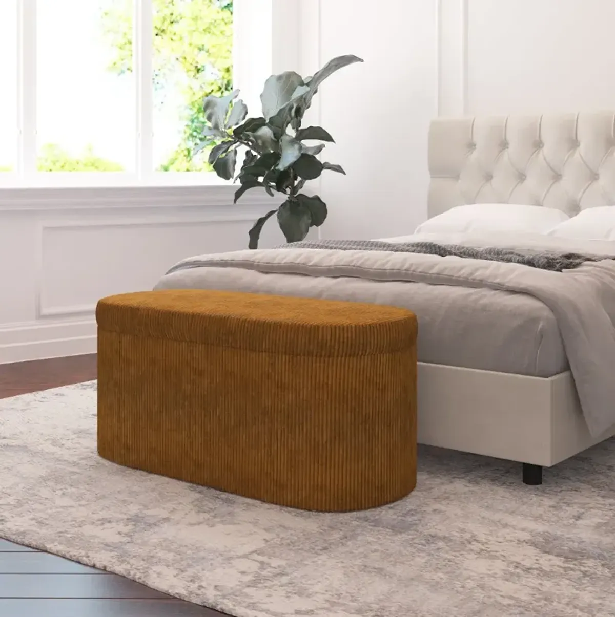 Frida Corded Velvet Amber Storage Bench - Skyline Furniture