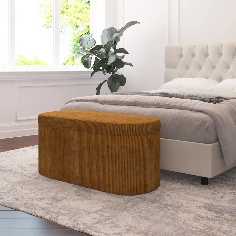 Frida Corded Velvet Amber Storage Bench - Skyline Furniture