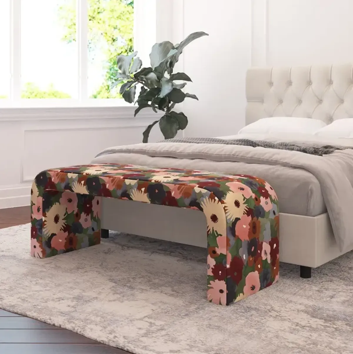 Meghan Floral Plum Accent Bench - Skyline Furniture