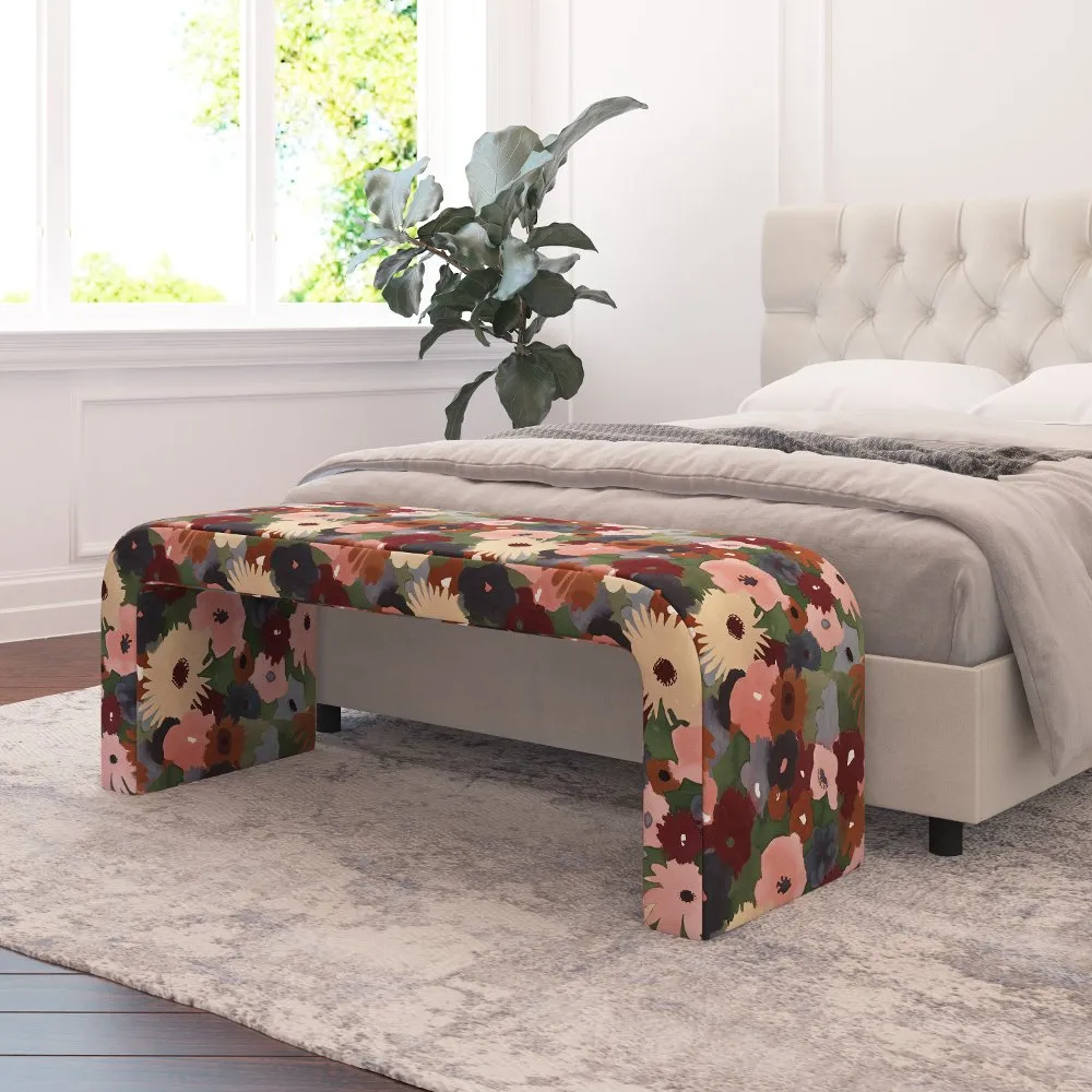 Meghan Floral Plum Accent Bench - Skyline Furniture