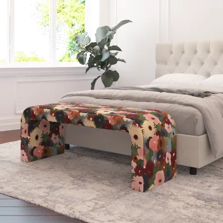 Meghan Floral Plum Accent Bench - Skyline Furniture