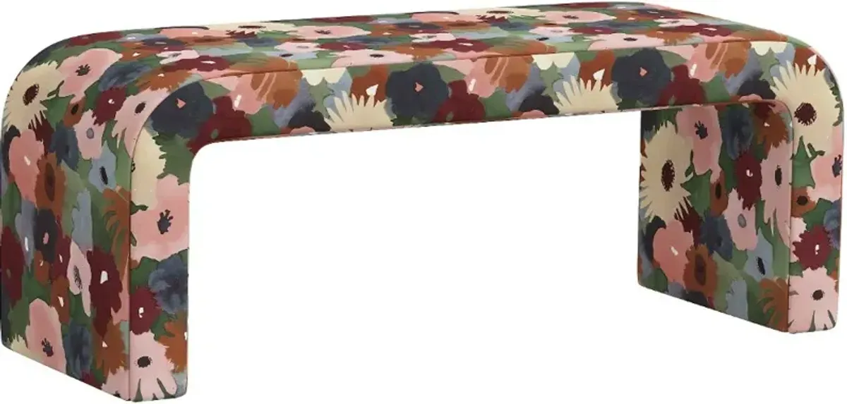 Meghan Floral Plum Accent Bench - Skyline Furniture