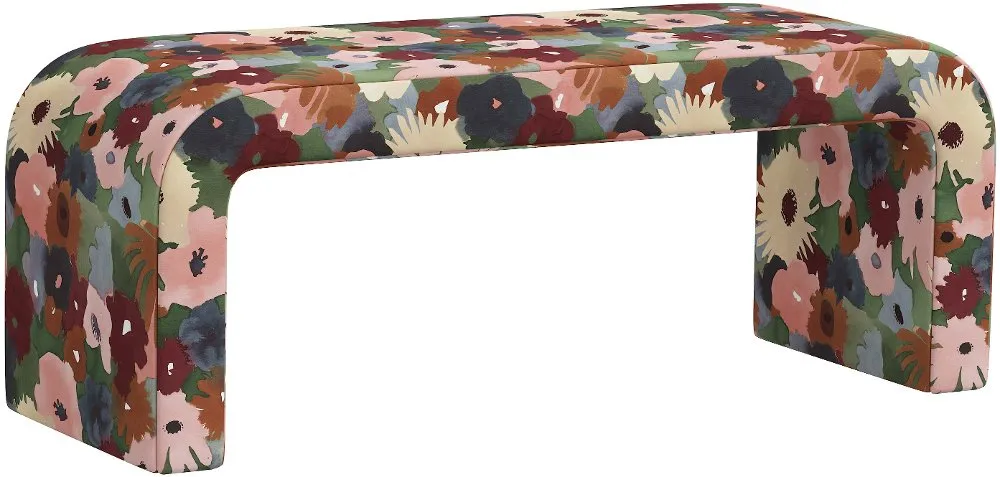 Meghan Floral Plum Accent Bench - Skyline Furniture