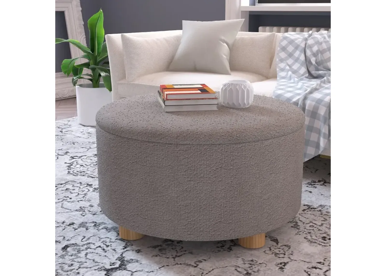 Boucl Gray Storage Ottoman - Skyline Furniture